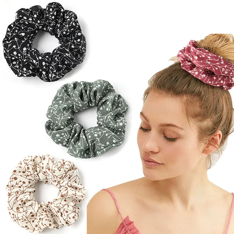

1Pc Vintage Print Hair Scrunchies Ladies Chiffon Scrunchie Women Elastic Hair Bands Girls Headwear Floral Hair ties accessories
