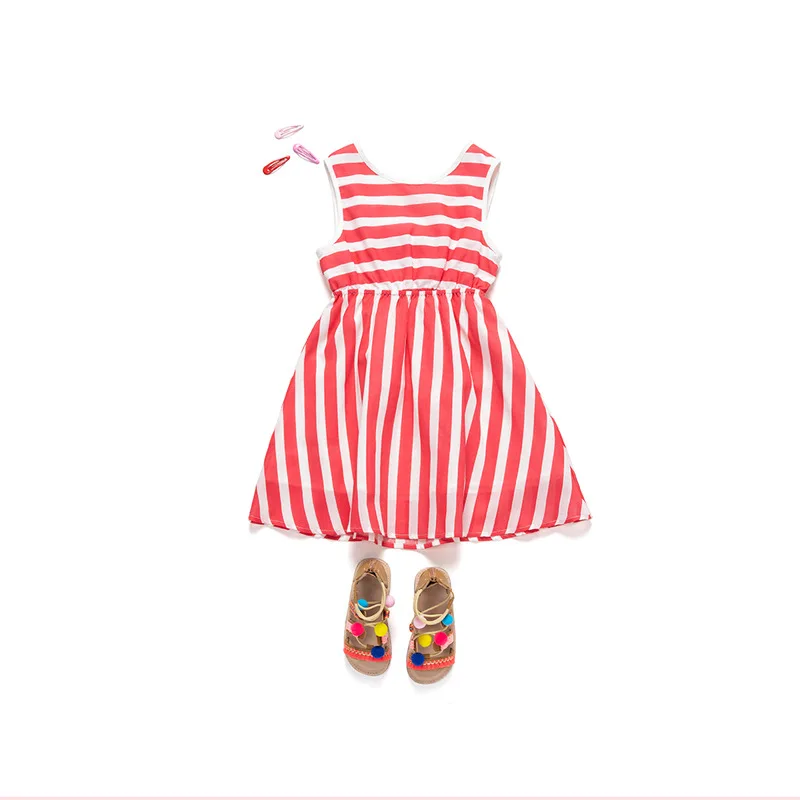 

Cute Bow A-Line Dress Children Clothes 2021 Summer Dress Red Striped Girls Holiday Clothes Big Kids Beach Dress Vestidos 129