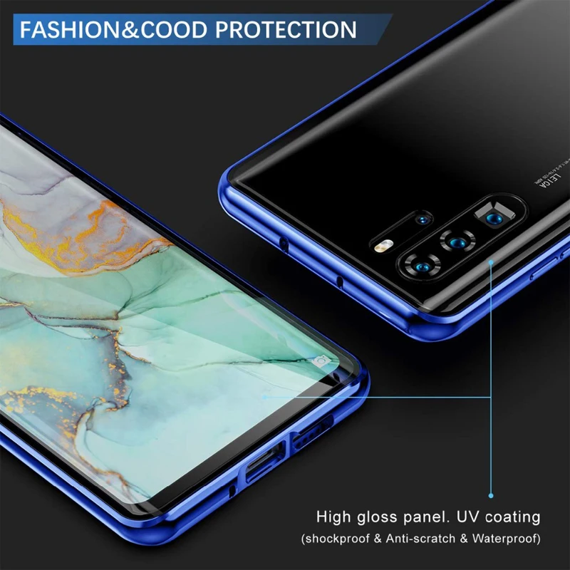Двухсторонний стеклянный магнитный металлический чехол для Huawei P30 P40 P20 Pro Lite