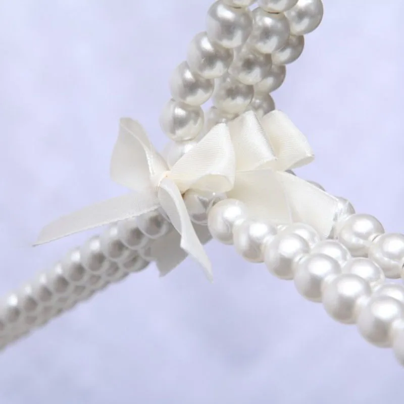 

10Pcs Pearl Beaded Clothes Pants Hanger Trousers Dress Holder with Bowknot White