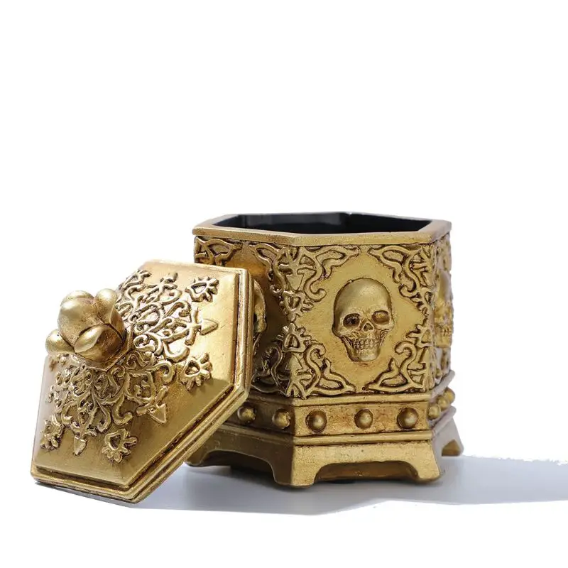 

Винтажный ювелирный чехол в виде черепа цепочка с шестигранным кулоном и кольцом-цепочкой С Пылезащитным чехлом подарок на Хэллоуин