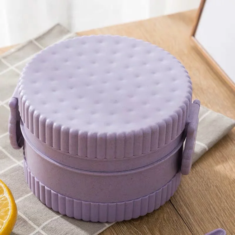 Портативный Круглый двухслойный Ланч-бокс из пшеничного волокна 550 мл