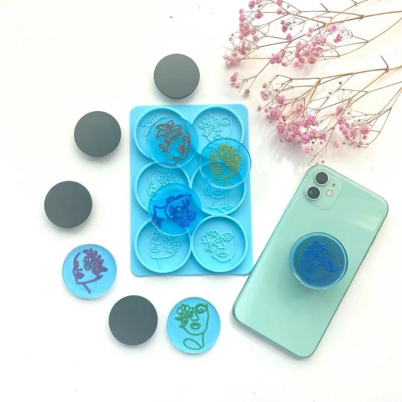 

2021 New 6Round Female Heads Phone Holder Resin Mold Phone Grip Decorations Silicone Mold