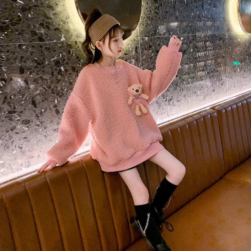 

Girls Boys Hoodies Sweatshirts Kids Jacket 2021 Cute Winter Autumn Warm Top Thicken Velvet Pullover Fleece Cotton Children's Clo