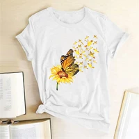 butterfly sunflower birds print t shirts women summer aesthetic clothes harajuku short sleeve graphic tees casual ropa mujer