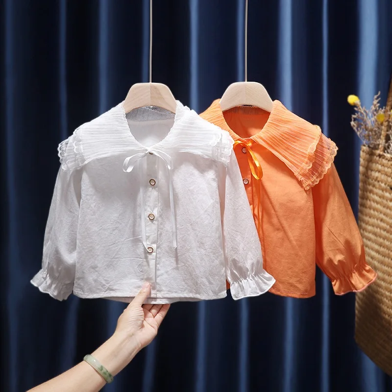 

Baby Long Sleeve Shirt for Little Girls Cute Children Bowknot Pleated Infant Toddler Kids Princess Tops Blouse Spring Clothing