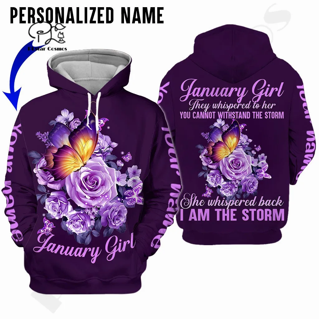 

PLstarCosmos 3DPrint Newest Butterfly Personalized Name January Birthday Gift Girl Art Streetwear Unique Hoodie/Sweatshirt/Zip 3