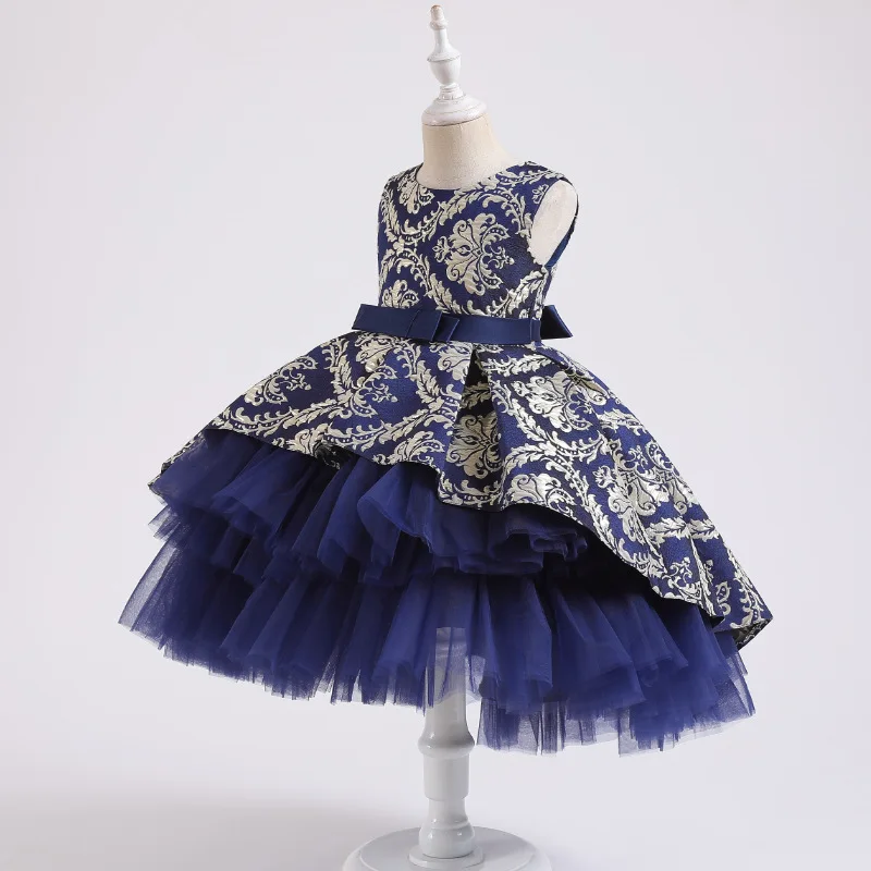 B003 свадебное платье с цветочным узором для девочек Детские Вечерние платья на