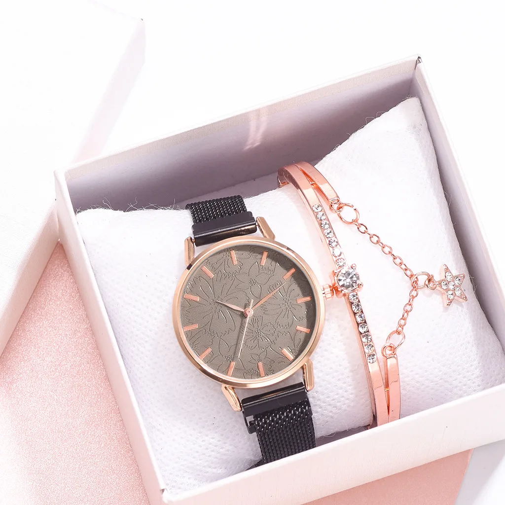 Модные женские часы из нержавеющей стали розовое золото женский браслет набор