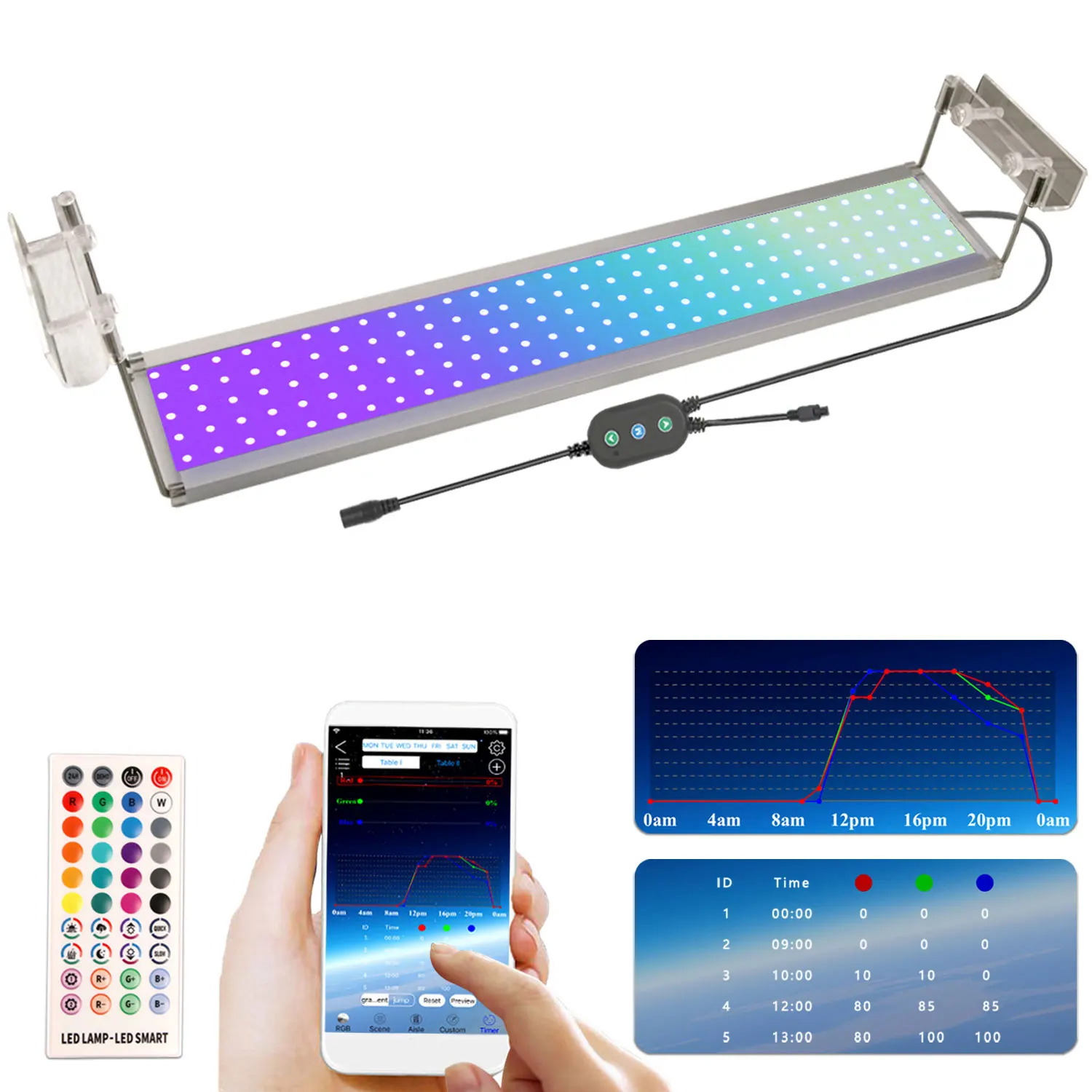 구매 스마트 램프 수족관 80CM 해양 LED 낚시 조명 일몰 바닷물 물고기 탱크 조명 RGB 수족관 장식 램프 식물용