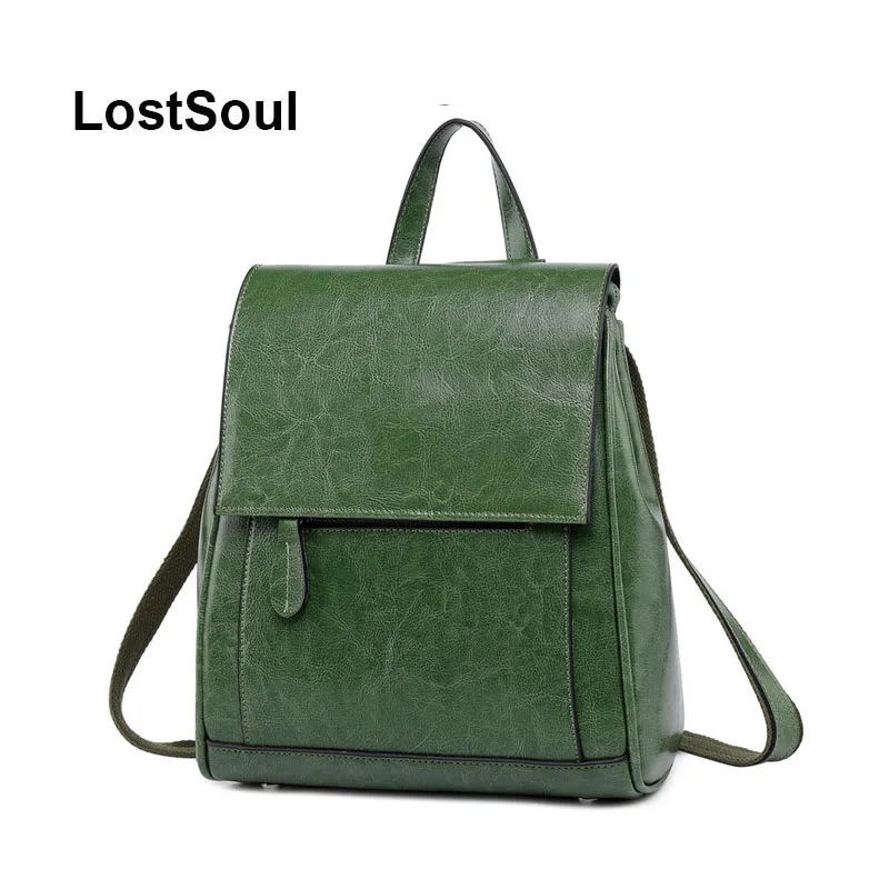 

LostSoul female original leather backpack female leather natural oil wax backpacks for Teenage Girls travel school bolso mujer