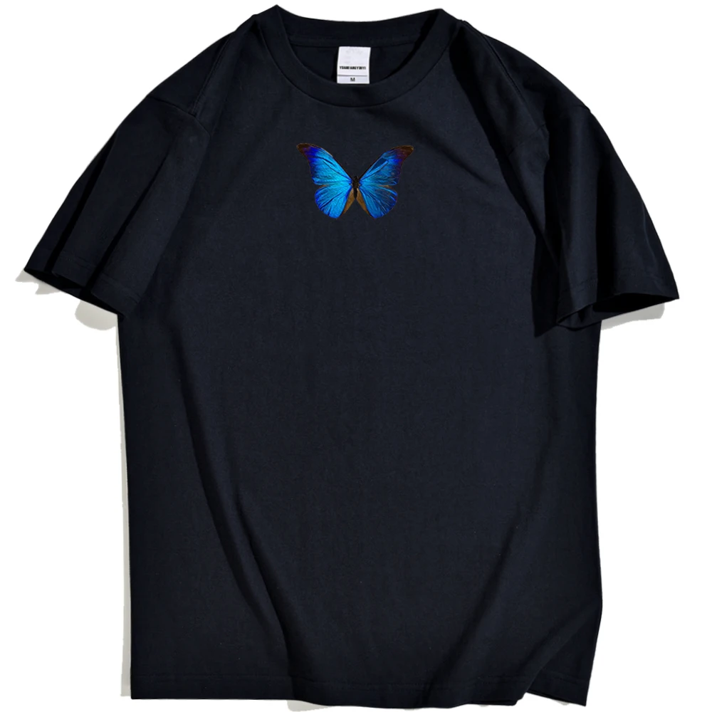 

Summer Men's T-shirt Blue Butterfly New Print Comfortable Harajuku Fashion Clothing Men's Loose High Quality Trend Personality