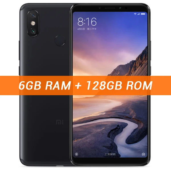 6GB 128GB Black Xiaomi Mi Max 3, 4 Гб ОЗУ, 64 Гб ПЗУ, 6,9 дюйма, полноэкранный Восьмиядерный мобильный телефон Snapdragon 636, 12 Мп+ 5 МП, двойная камера, 5500 мА/ч - Color: 6GB 128GB Black