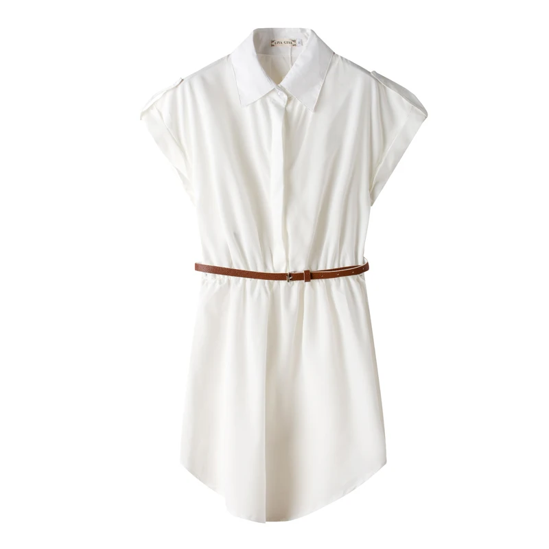 Женское платье-рубашка sommer белая приталенная блузка с коротким рукавом