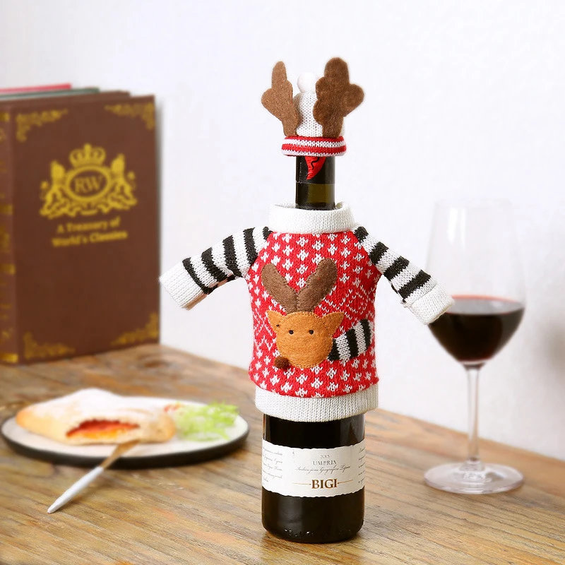 Рождественский свитер крышка для бутылки вина с лосем рождественские украшения