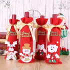 Праздничные рождественские Чехлы для винных бутылок, красная с завязками, льняные Чехлы для бутылок с дедом морозом, шампанским, Рождественский Декор