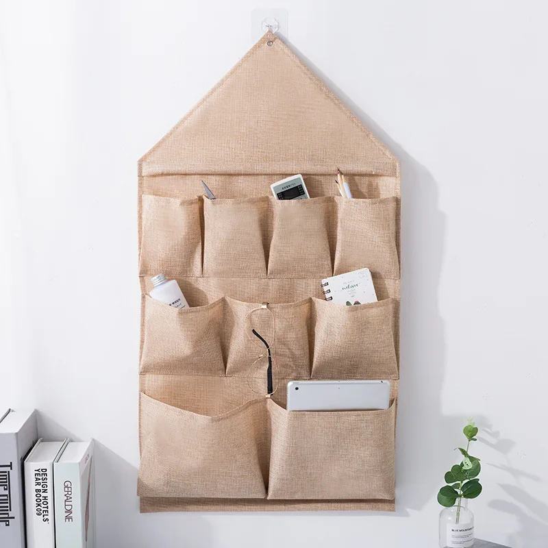 

1 Piece Cotton Wall Hanging Bag Multi Pocket Storage Organizer Door Sundries Storage Bag Bedside Package Organizer Solid Bag