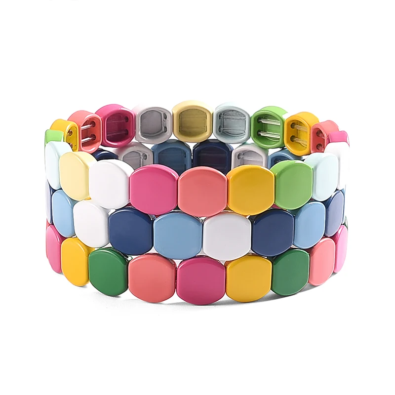 Регулируемый эмалированный браслет в виде радужной плитки для женщин и девочек