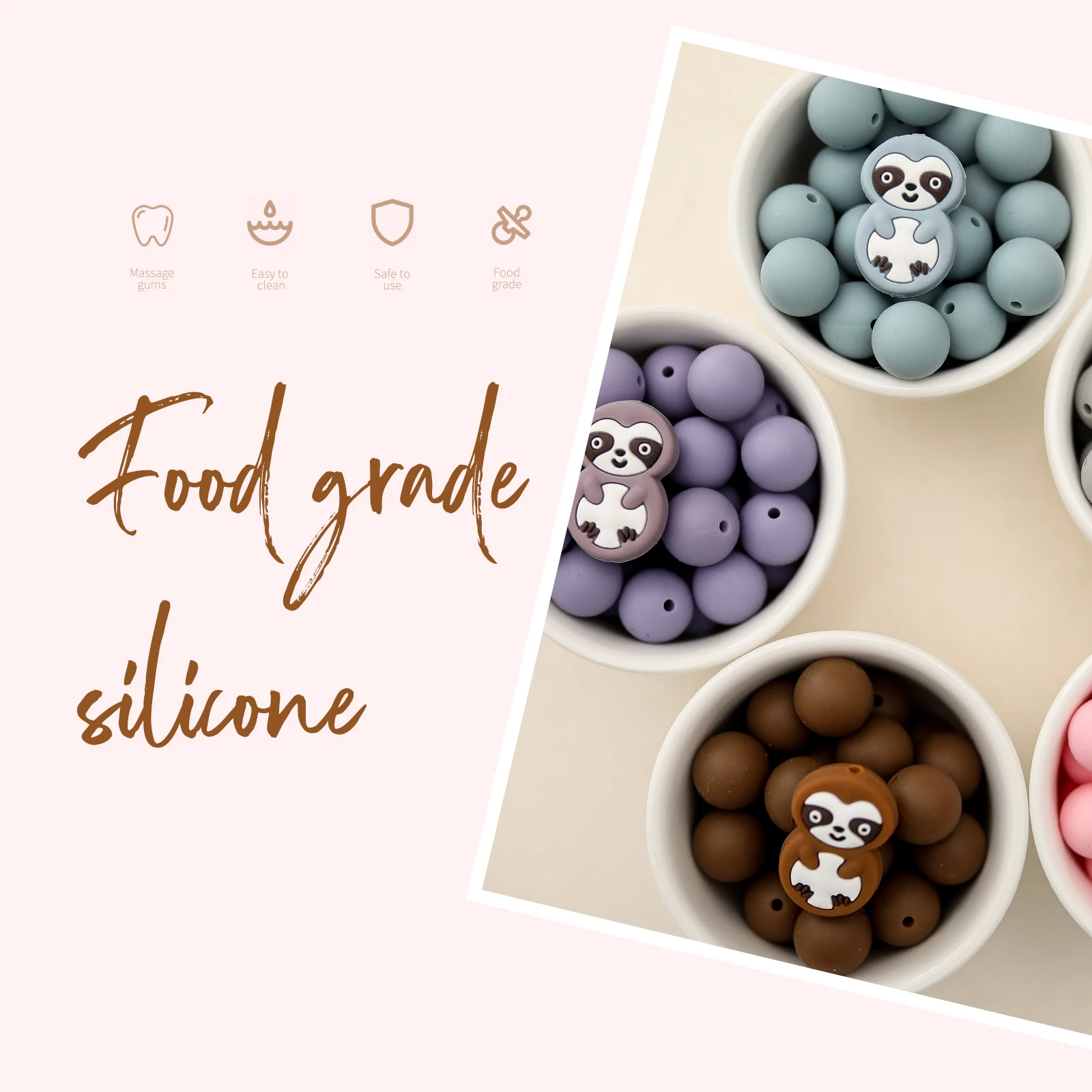 Folivora-Cuentas de silicona para dentici&oacute;n de beb&eacute;, mordedor de perlas de silicona de grado alimenticio, collar de dentici&oacute;n artesanal, cuentas masticables de Abaco-2