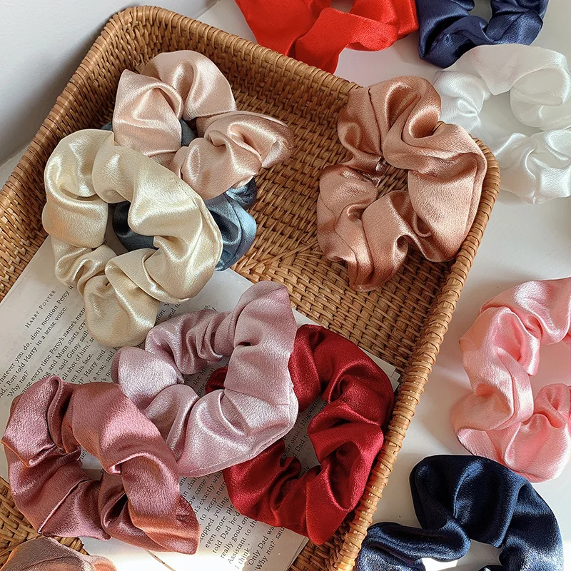 

Pure Color Silk Scrunchie Elastic Handmade Multicolor Hair Band Ponytail Holder Solid Women Hair Ties Headband Hair Accessories