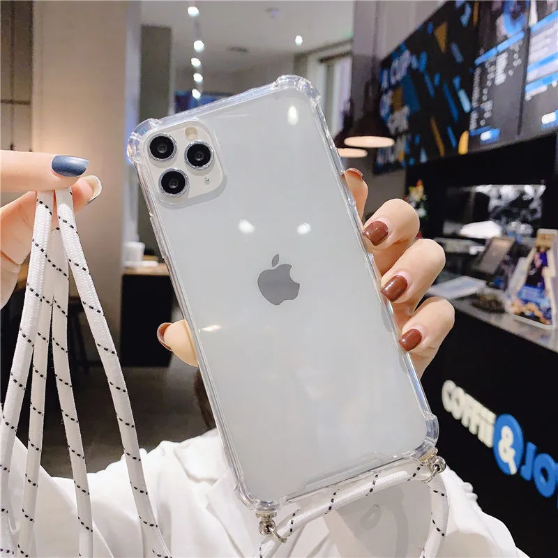 Прозрачный чехол для телефона Moskado с ремешком и цепочкой iPhone 11 Pro XS Max XR X 7 8 6 6s Plus 5