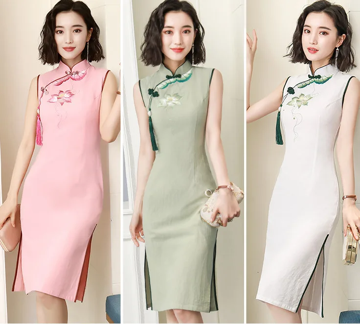 Sheng Coco дамы рами женское платье без рукавов Cheongsam платья Короткие классические без рукавов современное китайское платье Ципао белый без рукавов