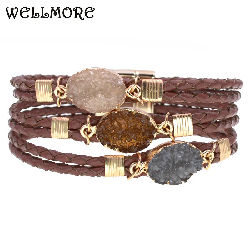

WELLMORE NEW vintage leather bracelets for women 4 colors 3 size magnet charm Bracelets & Bangles fashion Female Jewelry