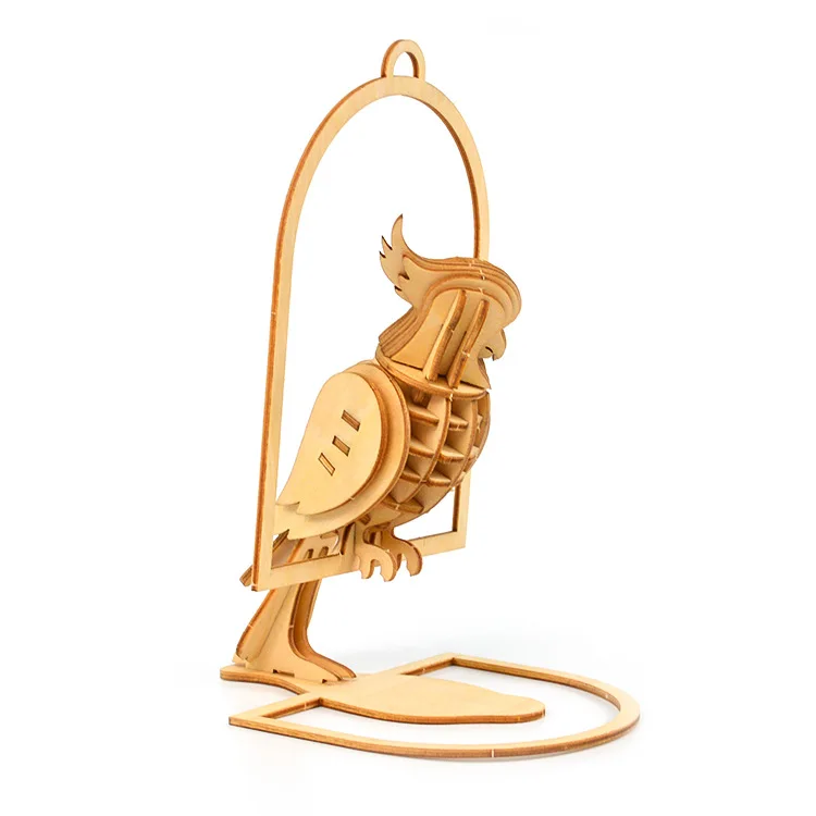 Лазерная резка птицы кошки искусственная кожа 3D деревянная головоломка Сборная