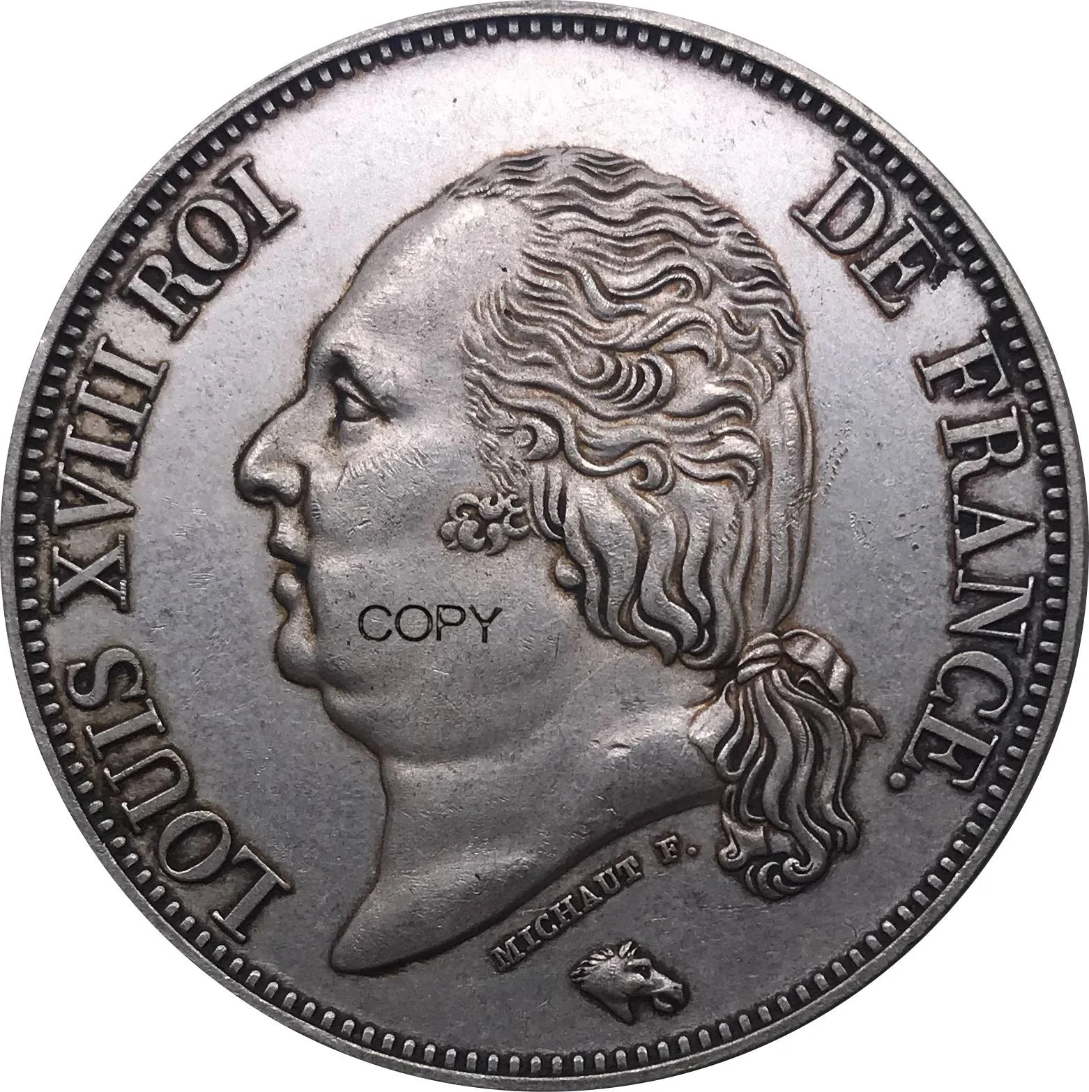 Монета с надписью Edge France 1817 А 5 франков-Луис 18-луис головой металлическая