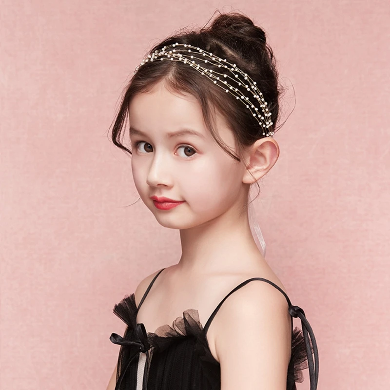 

Golden Princess Wedding Beaded Cute Headband for Girls-baby Girl Pearl Hair Accessories Birthday Party Photography