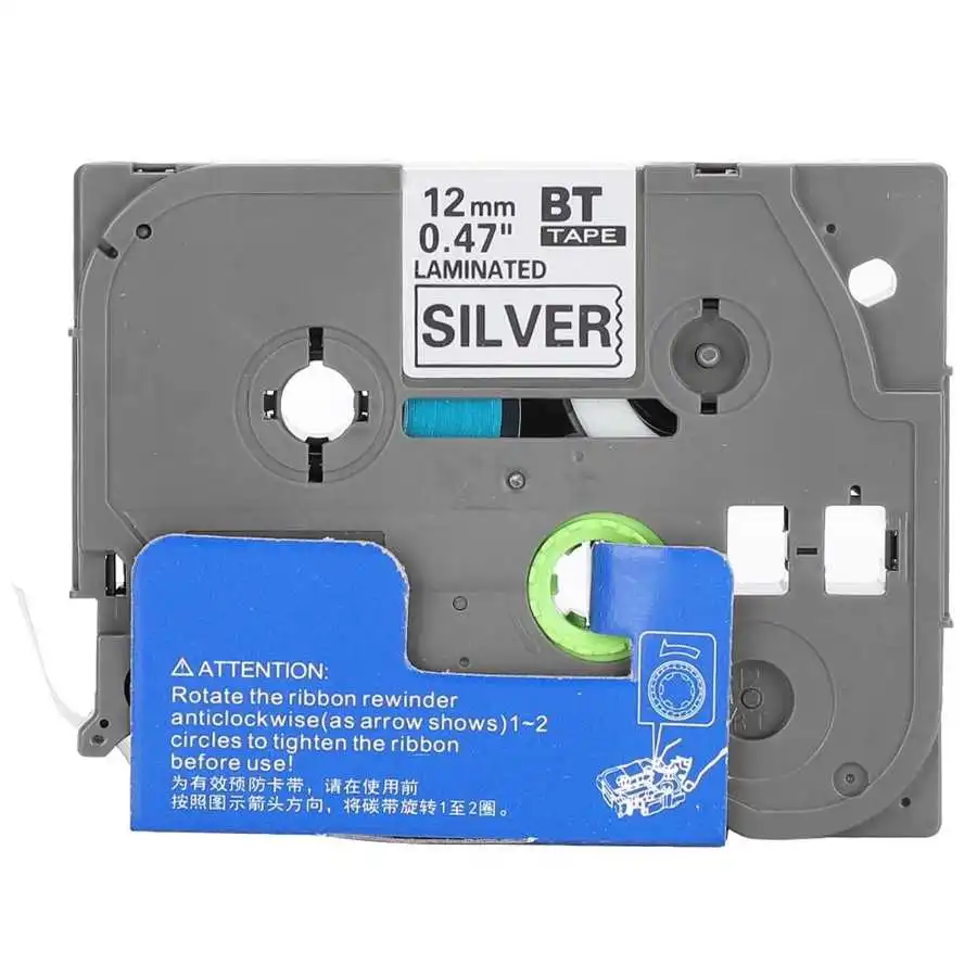 Labeling tape Ribbon for Brother printer sticker Printing paper PT-E100B PT-9700 12mm Black on matte silver |