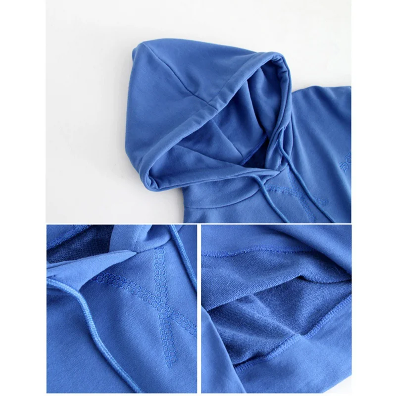 

Women Autumn Winter Slim Solid Color Embroidery Crop Hoodie Loose Long-sleeved Hooded Casual Sweatshirt