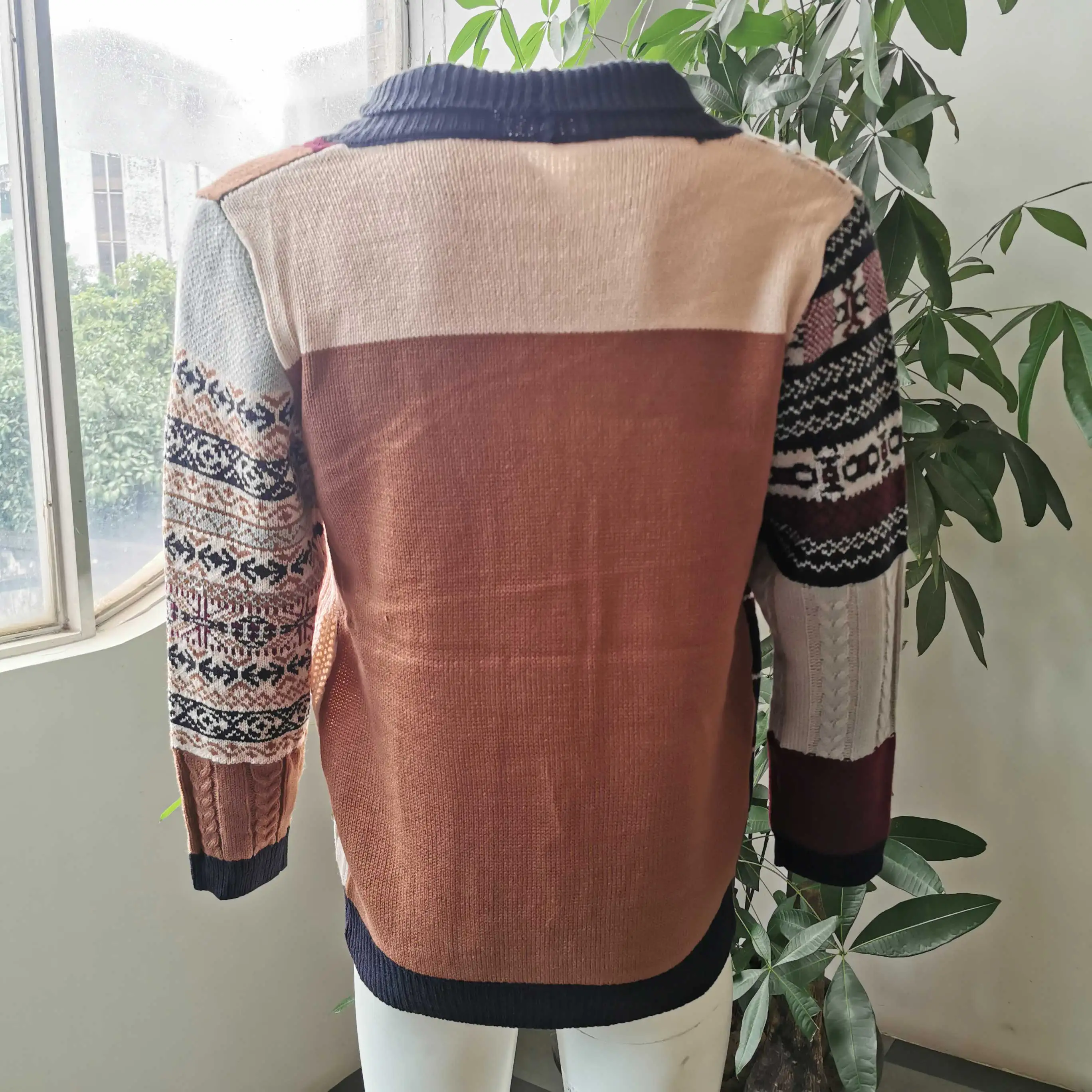 

Autumn Men Sweater Long Sleeve Color Block Cardigan Plaid Single-Breasted Stretchy Button Pocket Jumper Spring Knitted Top Coat