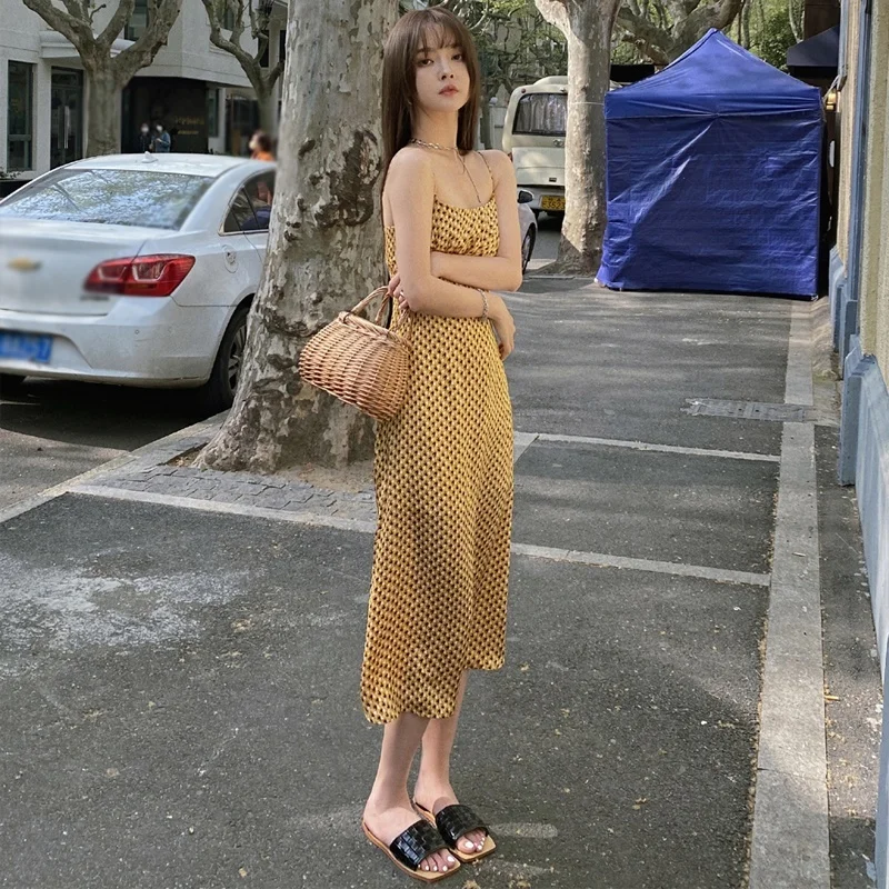 Женское длинное платье с принтом сексуальное без рукавов на бретельках летние