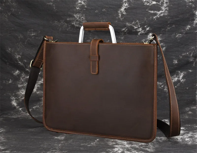 PNDME high quality crazy horse cowhide men's briefcase business casual vintage fashion handbag simple genuine leather laptop bag
