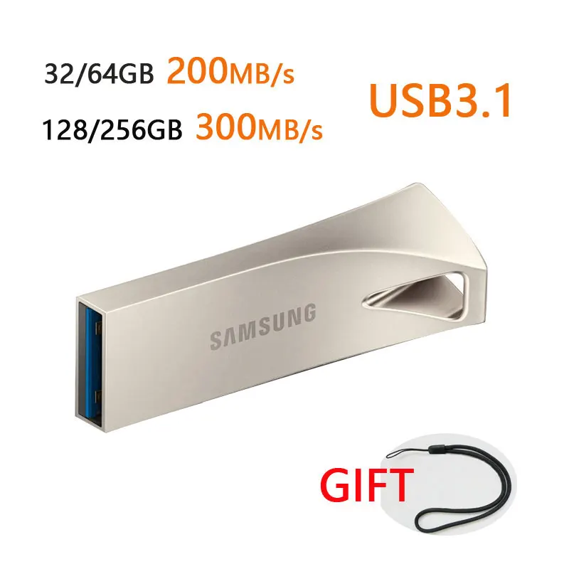 Серебристый USB флеш-накопитель SAMSUNG 32 Гб 64 Гб 128 ГБ 256 ГБ USB 3,1 3,0 Металл Мини флеш-накопитель Pendrive Memory Stick хранения устройство U диска - Цвет: Серебристый