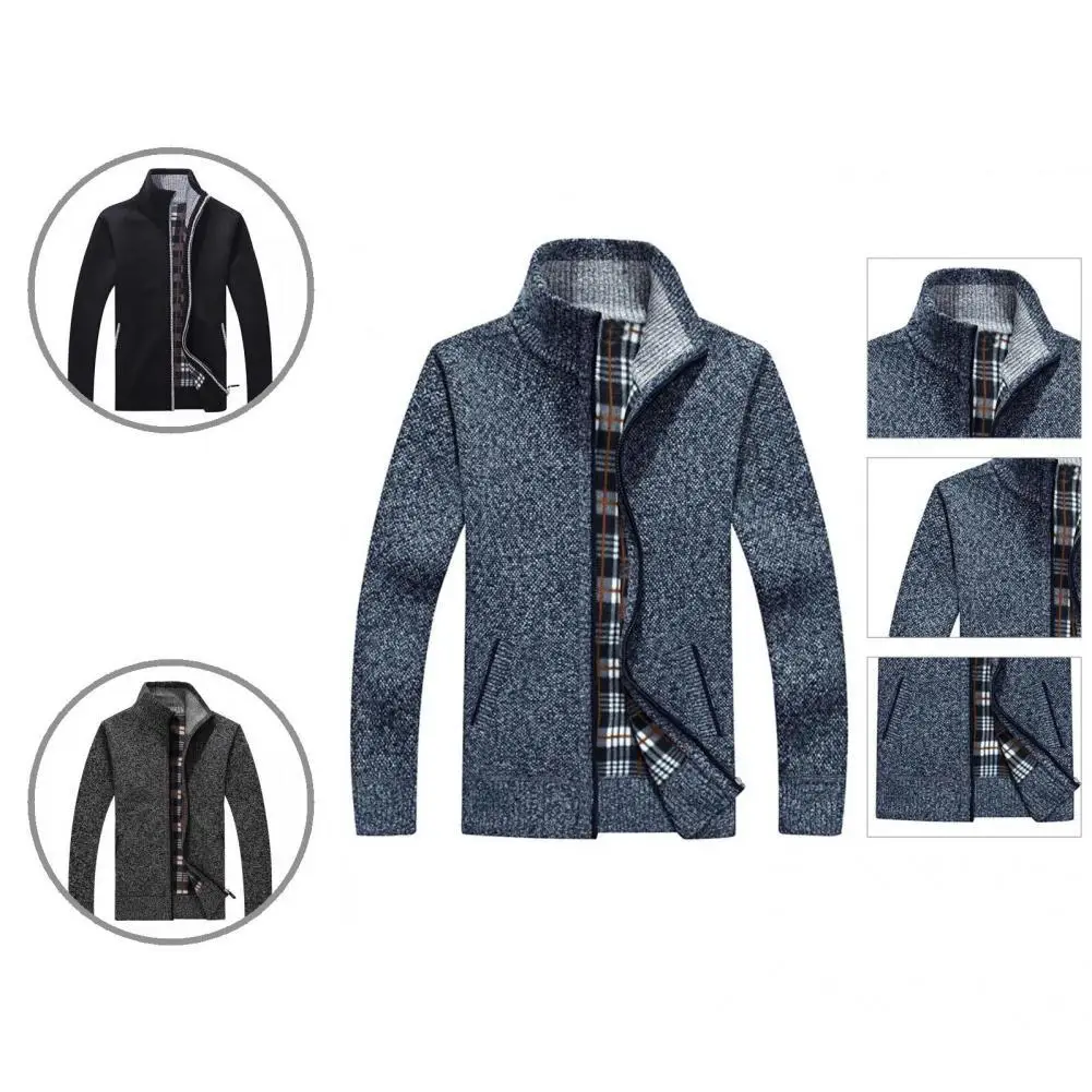 

Winter Sweater Stylish Stand Collar Thicken Cardigan Sweater Knitted Thicken Men Coat