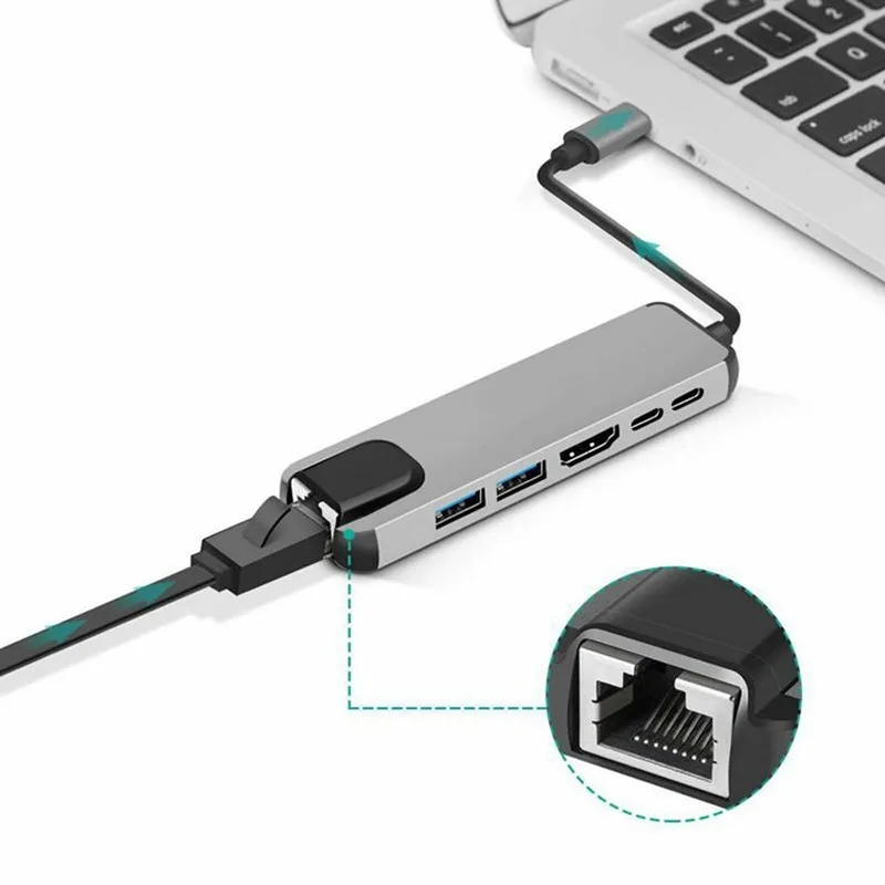 USB Type C Hub Type-C к HDMI-совместимый адаптер 4K VGA RJ45 Lan Ethernet SD TF USB-C 3 0 видео для MacBook Pro OTG |