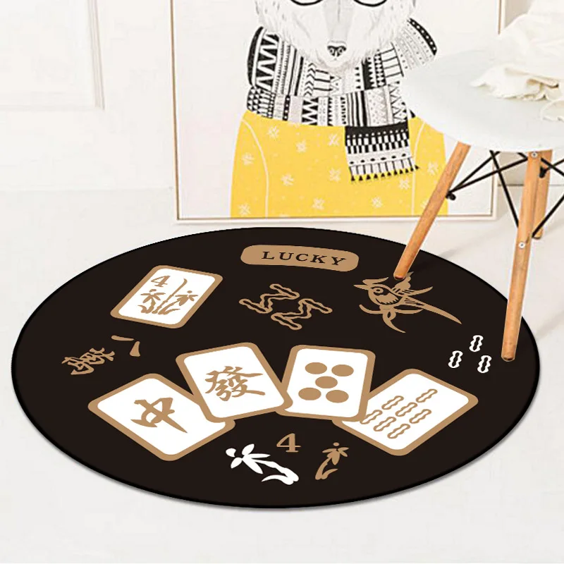 Современный мягкий круглый коврик с рисунком китайского Маджонга и покера