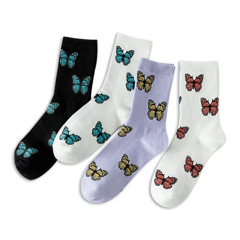 Новые носки с бабочками женская уличная одежда в стиле Харадзюку милые полосатые