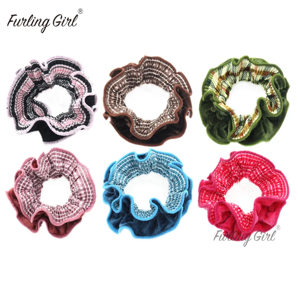 1 шт. Женская бархатная резинка для волос в двухслойную клетку |