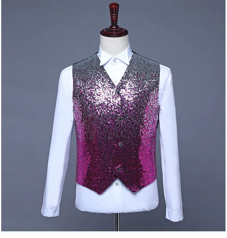 Rose red Shenrun модный Мужской приталенный необычный жилет с постепенным изменением блестящий синий красный мужской облегающий ЖИЛЕТ СВАДЕБНЫЙ сценический костюм - Цвет: Rose red
