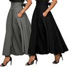Гофрированные длинные юбки с высокой талией, женское винтажное расклешенное атласное платье