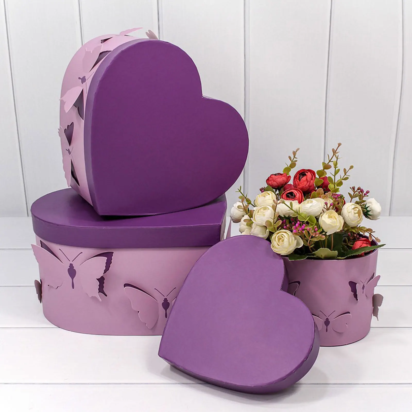 

Florist Hat Boxes Heart Shaped Box Gift Boxes Set of 3 Gift Box Packaging Flowers Gifts Living Vase Decoration