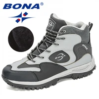 bona 2020 new arrival action leather hiking shoes men trekking sneakers mountain plush snow boots man anti slippery footwear