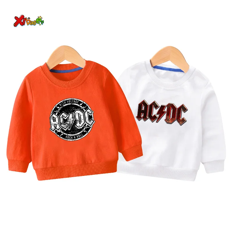 Детские толстовки ACDC мальчиков; модный свитер; белый Хлопковый пуловер для девочек; Новинка; пуловер; футболка; Осенняя толстовка с длинными рукавами для малышей