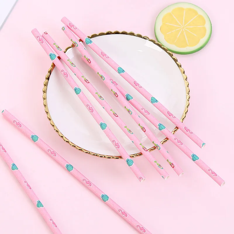 

50pcs/pack mermaid Paper straw disposable Party juice milk tea long straw Beverage straws decorate Birthday cake decoration