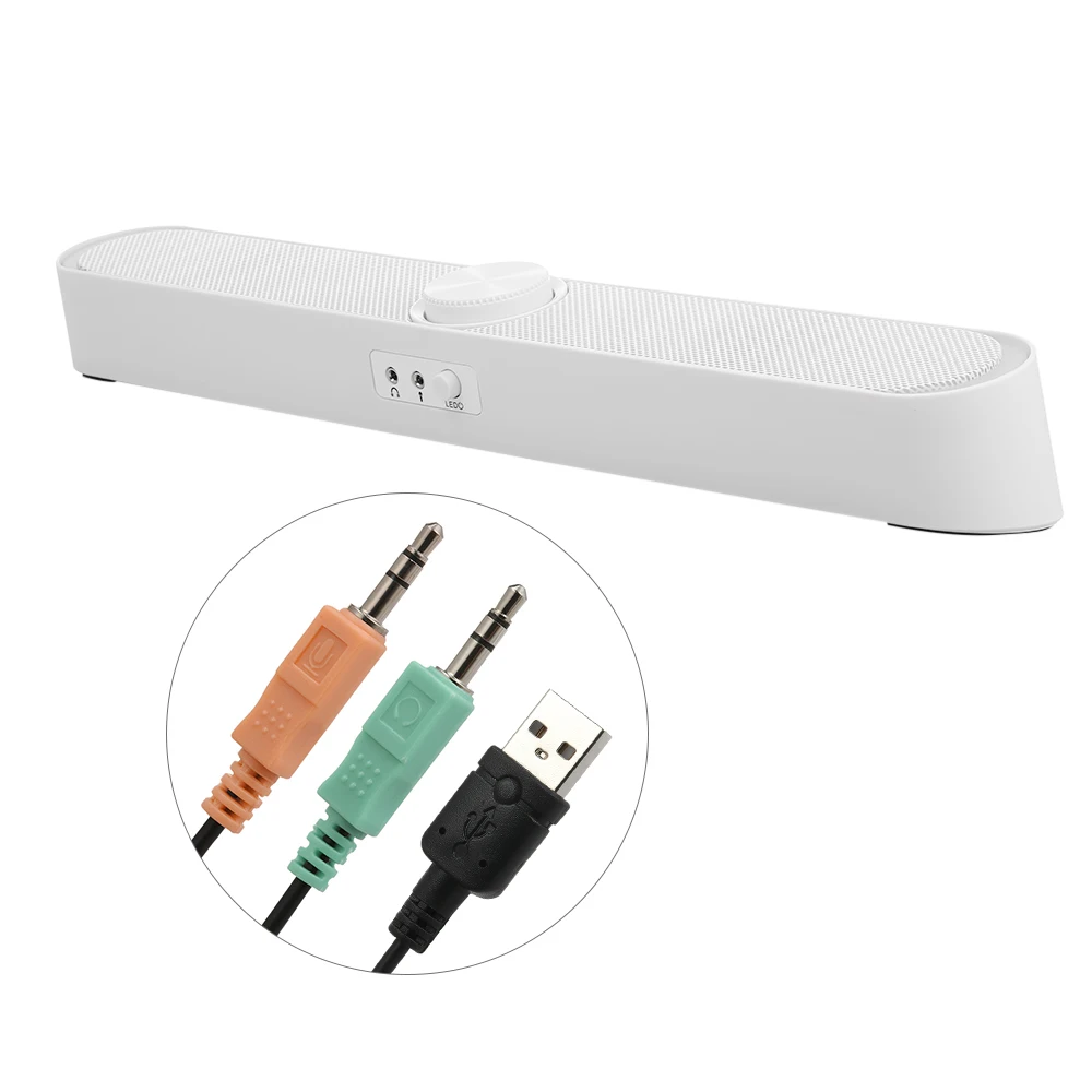 SADA V-198 USB звуковая панель компьютерные колонки со светодиодный подсветкой 3,5 мм Аудио Микрофон штекер проводной Саундбар портативный динамик для ПК ноутбука - Цвет: Белый