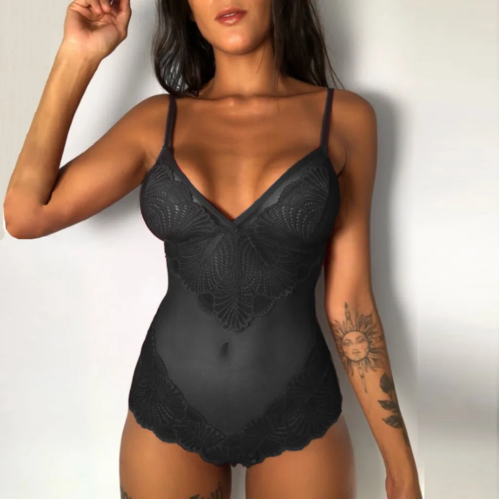 MIARHB боди для женщин цельный сетчатый кружевной комбинезон с V образным