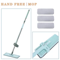 hand free flat mop magic squeeze floor mop wringer 3 washable microfiber pads wet and dry use for home kitchen cleaning utensils
